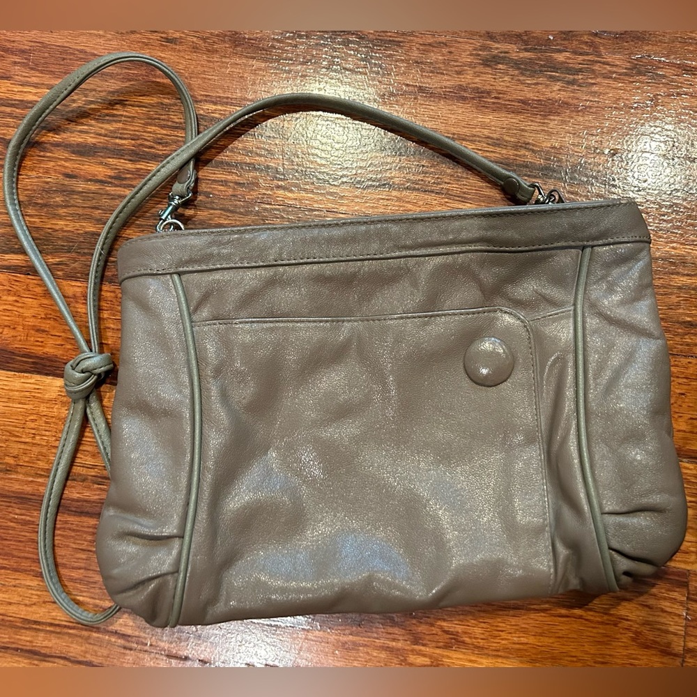 Vintage 80s faux leather clutch with removable shoulder strap - Taupe color